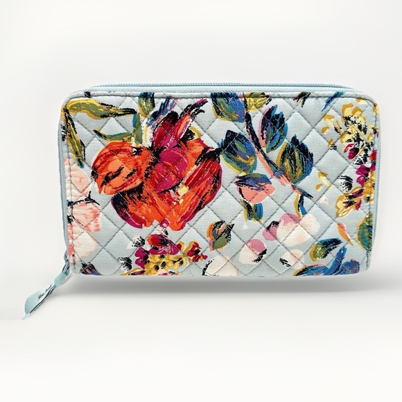 Vera Bradley RFID Deluxe Travel Wallet Sea Air Floral New with tags Blue Floral - Picture 1 of 6
